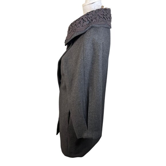 Womens Gray Wool-Blend Coat With Lace Collar By Hem & Thread - Picture 2 of 6